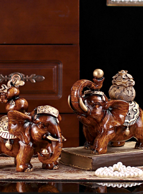 招财大象摆件一对家居饰品电视柜客厅玄关创意酒柜装饰品乔迁礼品