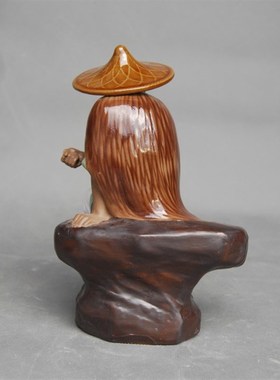 高21cm姜太公悠闲垂钓优雅陶瓷摆件别墅假山石山鱼池盆景配件包邮