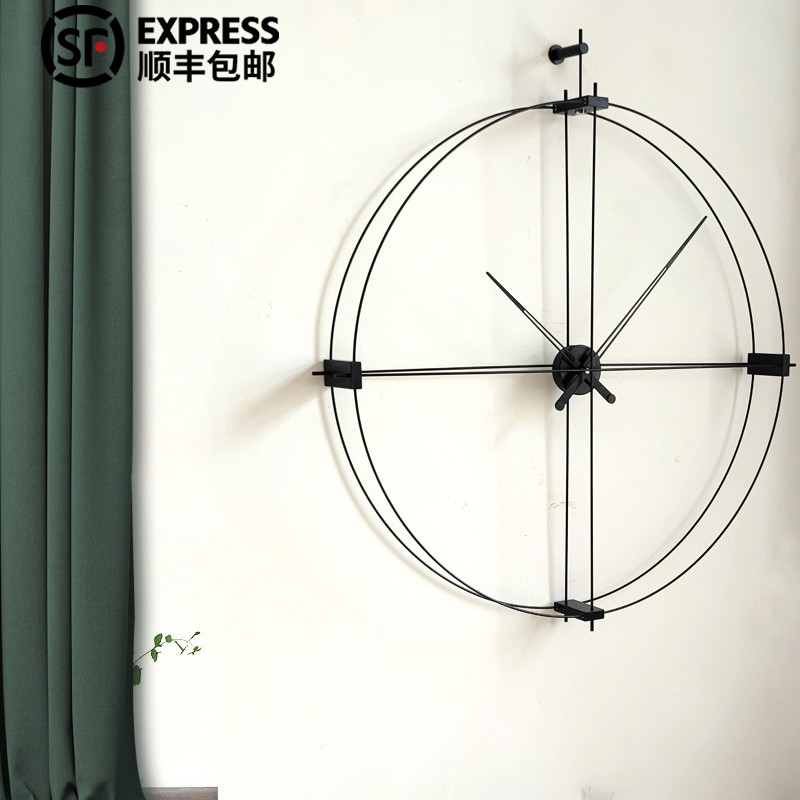 极简大指针挂钟客厅家用时尚轻奢装饰实木挂墙表西班牙静音石英钟 - 图0