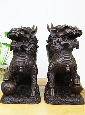 黄铜麒麟饰品一对大中式招财进宝麒麟家居饰品入口客厅店饰品