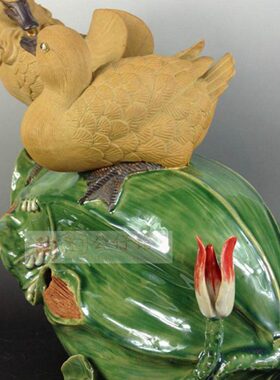 陶瓷工艺品石湾公仔家居装饰品礼品动物摆件恩爱鸳鸯高站荷莲促销