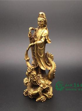 覆古怀旧铜器降龙观音菩萨铜像站龙观世音佛像风水铜器客厅摆件