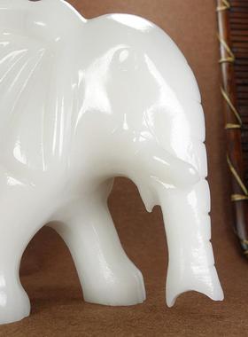 天然白玉吸水象摆件招财玉石大象动物客厅店铺开业乔迁礼品新中式