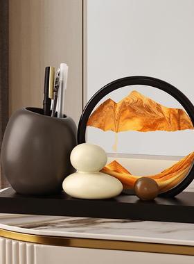 时来运转笔筒轻奢高级感流沙画摆件创意客厅办公室桌面送老师礼物