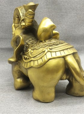 黄铜大象摆件驮福禄元宝如意背葫芦宝珠大号吸水对象招财家居客厅