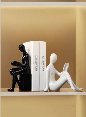 现代简约人物书档书靠摆件轻奢高级感办公室客厅桌面装饰品书架
