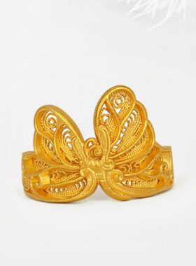 新款轻奢金色古法手工花丝蝴蝶戒指镂空指环高级百搭饰品礼物尾戒
