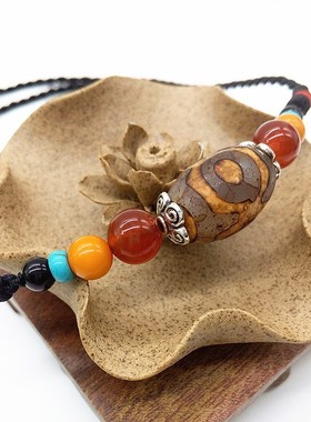 天珠民族风百g搭锁骨链 天珠饰品配饰 三眼天珠短款项链春夏男女