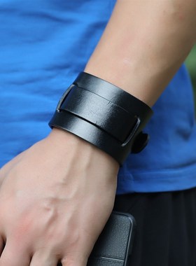 跨境爆款b饰品厂家直销复古男士牛皮手链简约可调节朋克宽皮手带