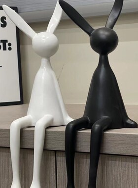 简约现代客厅酒店大堂p创意黑白长耳朵坐姿兔子样品房软装摆件礼