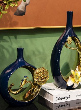 柏梵珐琅彩陶瓷花瓶工艺品玄关客厅电视柜高档轻奢摆件家居饰品