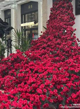 网红仿真玫瑰花造景瀑布墙大红色假花卉打卡拍照点装饰材料垒德株