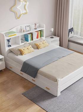 耐用实木青少年男孩床带书架床储物双人床卧室床家用儿童床厂