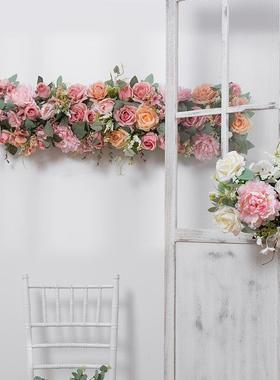 新款仿真花排婚礼背景迎宾区布置挂花拱门橱窗门头装饰花墙长排花