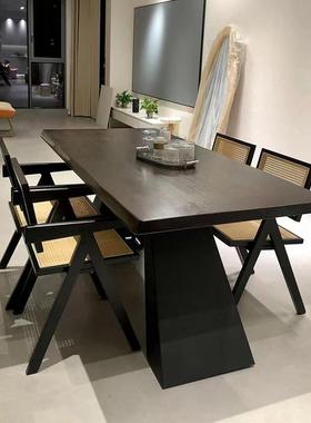 设计师实木餐桌椅子组合家用客厅吃饭桌椅简约现代办公桌子胡桃色