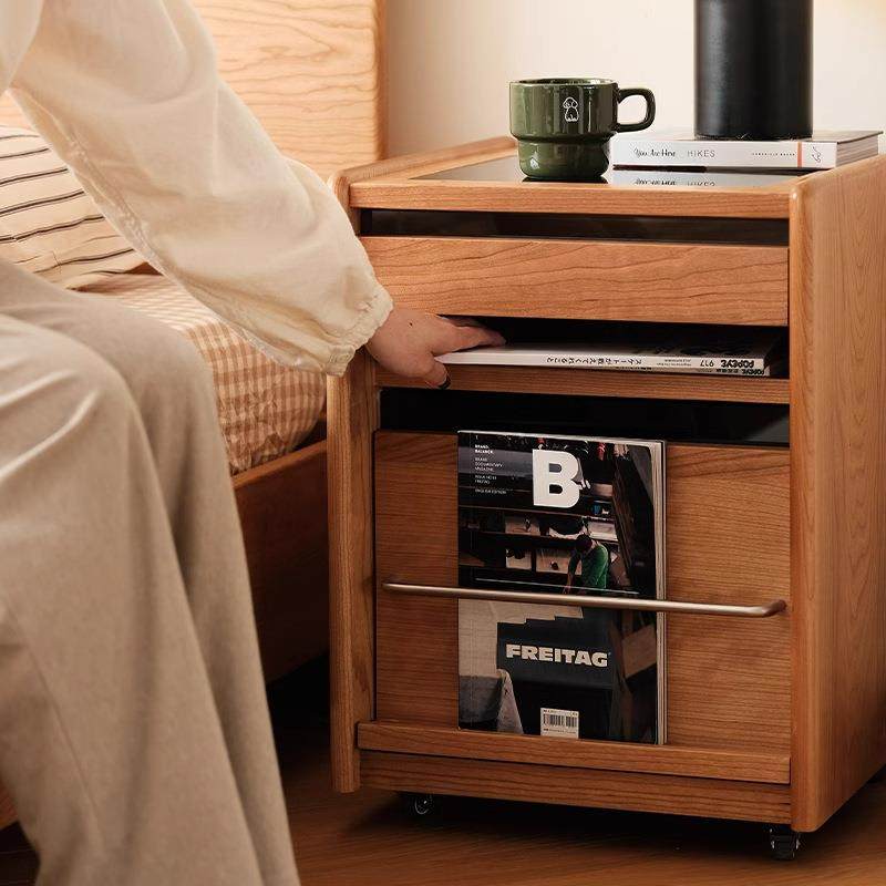 极窄床头柜小型日式樱桃木家具可移动收纳柜实木储物柜子现代简约,淘宝优惠券,粉丝福利购,淘宝优惠卷