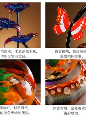 循环流水玻e璃鱼缸加湿器摆件招财办公室桌面客厅简约装饰开业礼