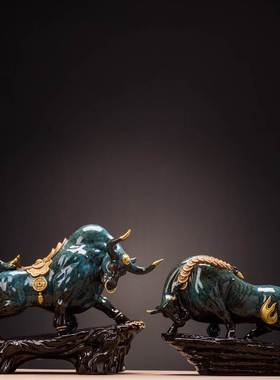 牛摆件招财金牛客厅办公室老板桌装A饰沙金工艺礼品摆饰店铺开业