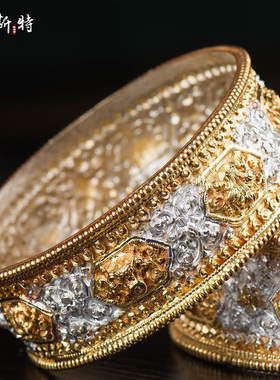 藏族曼茶罗尼泊尔鎏金鎏银八吉祥A手工雕花家用曼达盘铜曼扎盘修