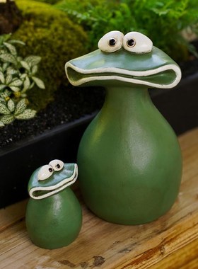 可爱大嘴青蛙桌面小摆件假山盆景花园庭院微景观田园家居软装饰品