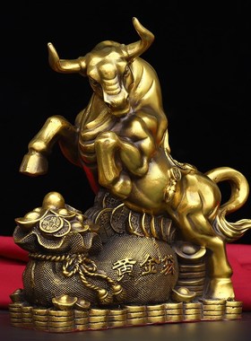 纯铜聚宝盆铜牛摆件招财抬头旺市牛转乾坤金钱福禄牛店铺开业礼品