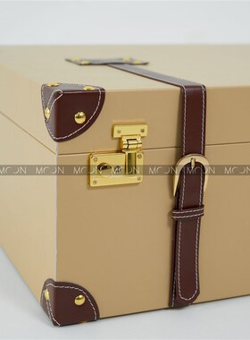 MOON慕空间样板房衣帽间收纳盒摆件黄棕色行李箱软装饰品摆设道具