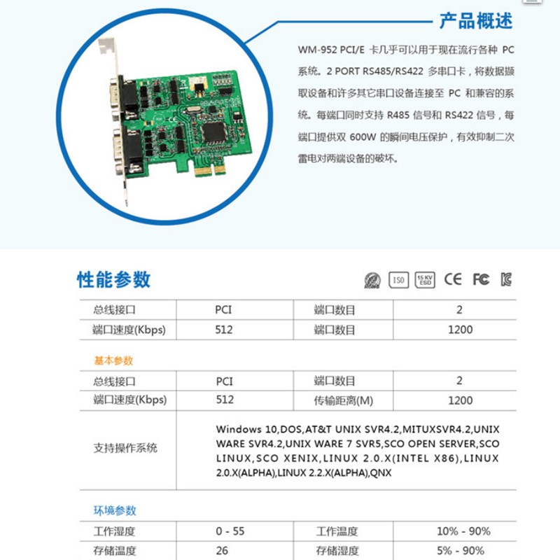 包邮威铭WM-952PCI-E RS485工业级PCI-E转2路RS485/RS422串口 - 图0