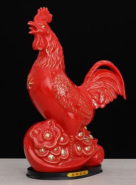 大号白黄黑红色陶瓷大公鸡摆件吉祥物工艺品如意母鸡客厅电视柜