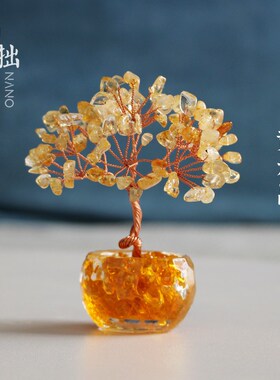 天然黄紫粉水晶发财树家居客厅办公室桌面玄关装饰品创意摆件招财