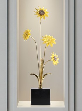 向阳而生陶瓷向日葵摆件黄铜工艺品客厅电视柜玄关斗柜Y装饰品礼