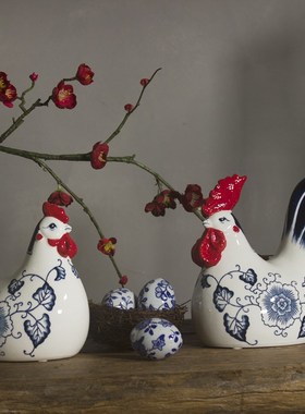 中式陶瓷乔迁新居创意鸡高档礼品客厅酒柜办N公室玄关装饰公鸡摆