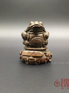 实心铜金蟾摆件 铜钱钱串小金蟾手把件 铜艺包浆茶宠三足铜蟾铜器