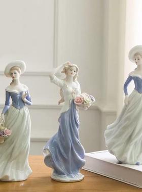 欧式家居装饰品陶瓷摆饰客厅酒柜电视柜房间西洋美女陶瓷工艺品