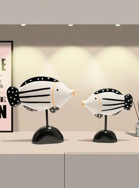 海洋风格木质小鱼摆件地中海桌面摆设样板房软装电视柜摆台装饰品