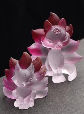 大小狐狸玻璃饰品九尾狐粉色水晶娃娃女孩心创意礼品礼品客厅装饰