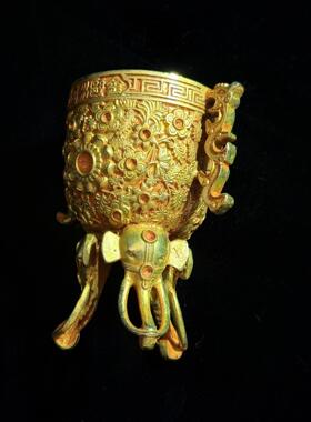工艺品仿古做旧象足鎏金酒尊工艺品摆件酒杯桌面装饰品