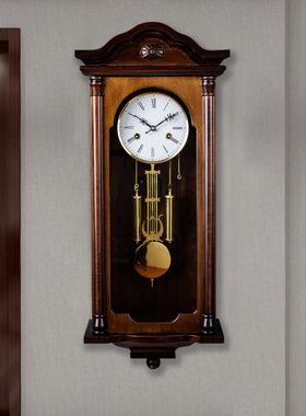 欧式械挂钟实木复古钟表老式上链挂表敲钟报时装饰时钟