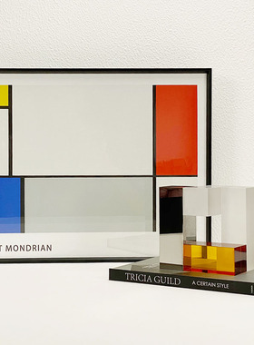 现代简约欧式轻奢三色水t晶几何体摆件书镇样板房售楼处软装饰品