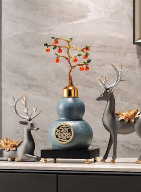 新中式高档摆件葫芦假山高端大气装饰品工艺客厅博U古架办公室书