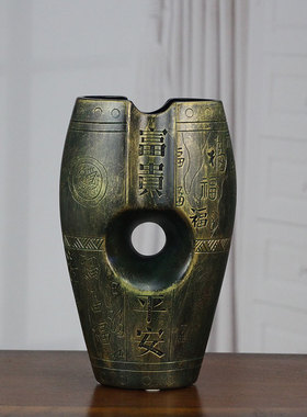 仿青铜色陶瓷摆件中式家居u装饰品工艺品客厅古董架博古架书房摆