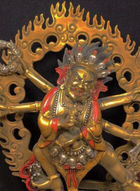 仿古纯铜鎏金大黑天六臂财神佛铜器工艺品家居办公室装饰摆件