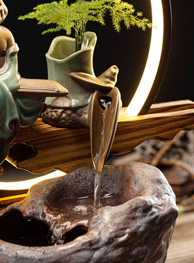 陶瓷工艺品家居流水招财摆件客厅办D公室生财桌面装饰品开业送礼