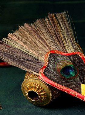 藏传用品文巴扇吉祥草孔雀羽毛扇 一眼三眼五眼孔雀扇贲巴壶