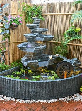 大型假山鱼池循环流水景摆件喷泉瀑布风水轮庭院别墅角落装饰造景