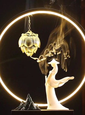 新中式倒流香香炉家用室内禅意茶室香薰檀香炉熏香U炉古风装饰摆