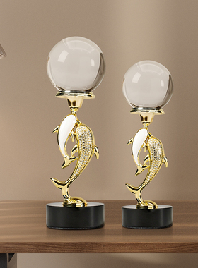 高档轻奢海豚水晶球客厅摆u件高级感玄关电视酒柜入户家居软装饰