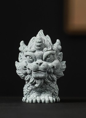 青砂石瑞兽麒麟摆件办公室桌面茶桌装饰鱼缸造景小物件茶宠工艺品