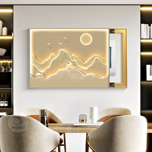 背有靠山电表箱装饰画遮挡轻奢山水配电箱挂画奶油风电闸盒子壁画 - 图1