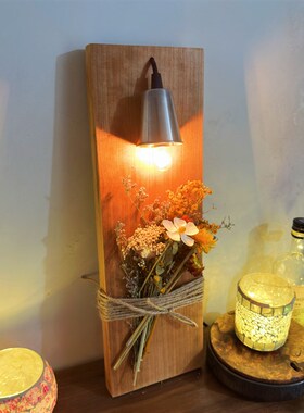 干花花器侘寂风小众客厅卧室床头过道玄关书房治愈装饰画木板壁灯