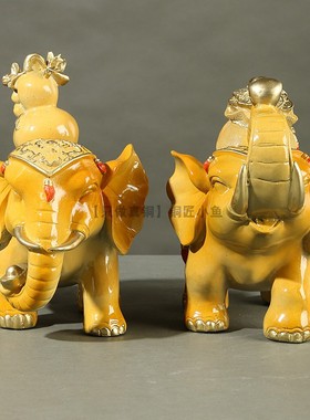大号纯铜大象黄铜财富对象客厅玄关酒柜店铺办公室寓意好装饰摆件